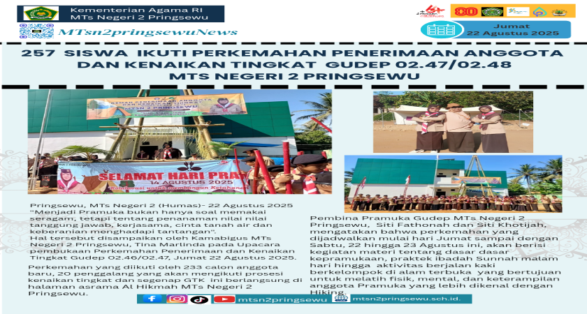 257 Siswa Ikuti Perkemahan Penerimaan Calon Anggota Baru dan Kenaikan Tingkat Gudep MTs Negeri 2 Pringsewu